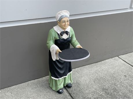 VINTAGE RESTAURANT HOUSEKEEPER STATUE W/REMOVABLE TRAY (38” tall)