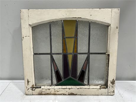 VINTAGE STAINED LEAD GLASS WINDOW (21”x19”)