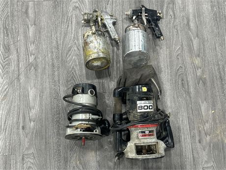 LOT OF 2 ROUTERS (CRAFTSMAN & ROCKWELL) & 2 GREASE GUNS