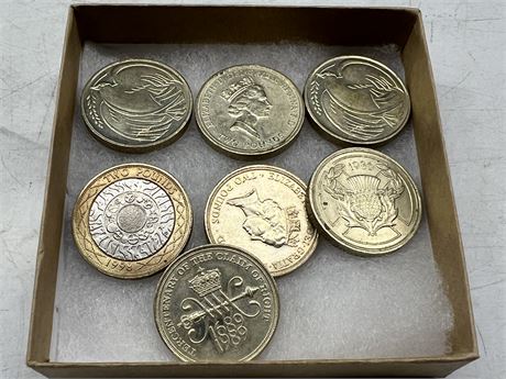 (7) 2 POUND BRITISH COINS