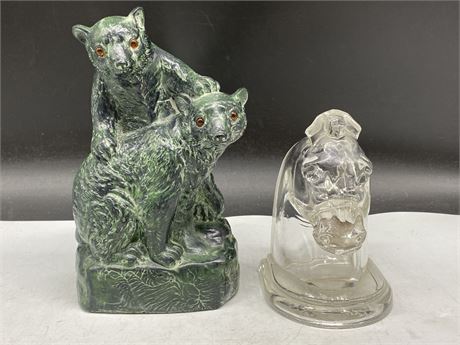 AWESOME WOLF ORIGINAL ON FAUX SOAPSTONE - PAIR OF BEARS (8” TALL) & UNUSUAL MCM