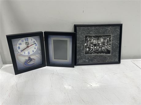 CANUCK CLOCK W/ PICTURE FRAME 8”x10” & CANUCK “BUILDING THE DREAM” PRINT 13”x11”