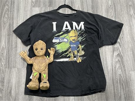 GROOT SEAHAWKS T-SHIRT (XL) AND PLUSH