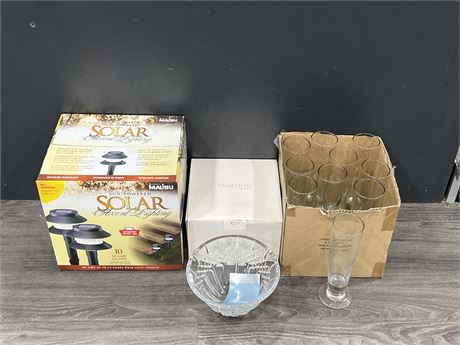 NEW 10 PACK SOLAR LIGHTS + NEW MARQUIS BOWL & GLASSES