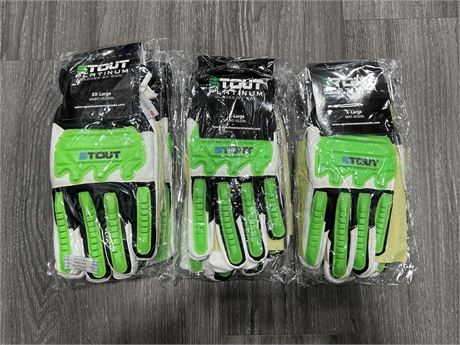 3 NEW PAIRS OF STOUT PLATINUM HEAVY DUTY GLOVES - SIZE LARGE