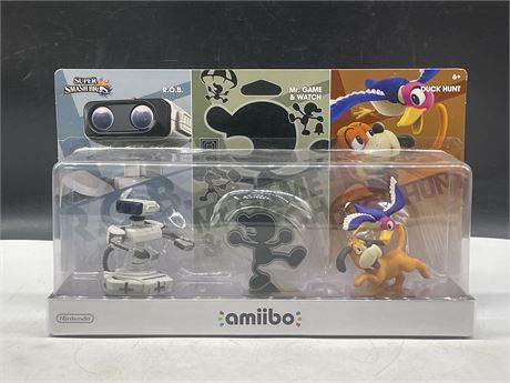 SEALED - R.O.B., MR. GAME & WATCH, & DUCK HUNT AMIIBO 3 PACK