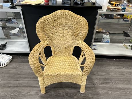 VINTAGE WICKER / CANE PEACOCK ARM CHAIR - 30”x40”x2FT