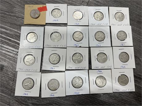 LOT OF 20 SILVER QUARTERS 1961-1966 & 1948