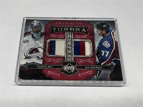 2006/07 UD PATRICK ROY / RAY BOURQUE DUAL PATCH CARD #4/25