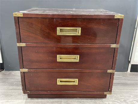 VINTAGE GIBBARD SOLID CHERRY 3 DRAWER CHEST W/ BRASS ACCENTS - 2ft x 2ft x 17”