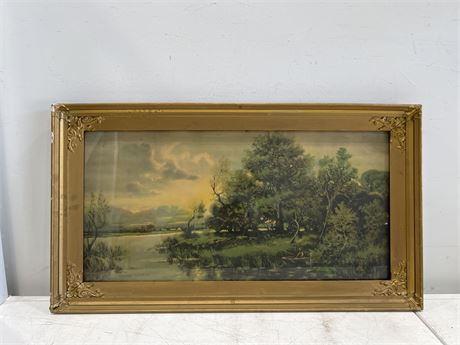 EARLY FRAMED PRINT / PICTURE - 31”x17”