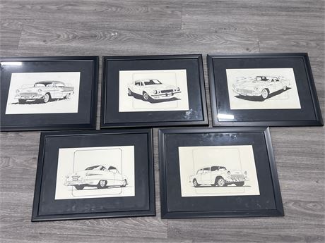 5 FRAMED CAR / HOTROD PICTURES (19.5”x15”)