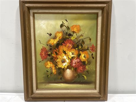 OIL PAINTING OF FLOWERS (SIGNED) 23”x27”