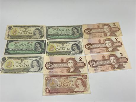 10 VINTAGE CANADIAN PAPER CURRENCY