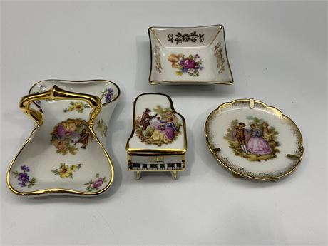 3 SMALL LIMOGES PIECES & 1 GDR PIECE