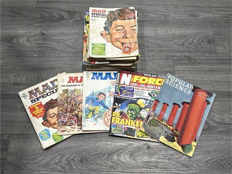 LOT OF VINTAGE MAGAZINES INCLUDING “MAD” + OTHERS