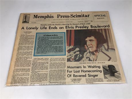 ELVIS PRESLEY: ORIGINAL MEMPHIS NEWSPAPER, AUG 17 1977 (REPORTING ON HIS DEATH)