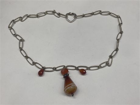 925 STERLING BALTIC AMBER NECKLACE W/ HEART CLASP