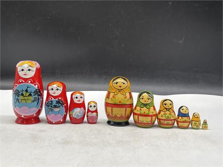 2 RUSSIAN HAND PAINTED WOOD NESTING DOLLS