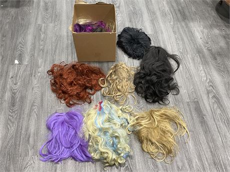 BOX OF WIGS - SOME REAL HAIR