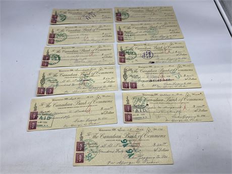 11 VINTAGE VANCOUVER BANK CHEQUES