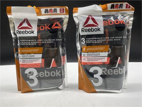 (2 NEW) PACKAGES OF REEBOK PERFORMANCE LONG LEG BOXER BREIFS SIZE S (6 TOTAL)