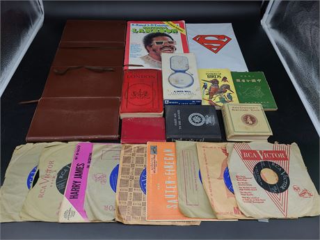 TRAY OF VINTAGE BOOKS/RECORDS