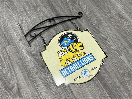 METAL DETROIT LIONS SIGN (18” wide, 22” tall)