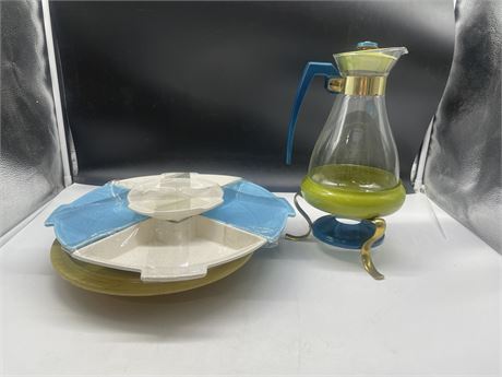 MCM BLUE/GREEN COFFEE CARAFE WITH ROTATING SERVING PLATTER