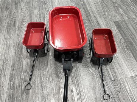 3 SMALL RED WAGON - FOR DISPLAY OR PLAY LARGEST 12”