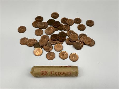 1967 CANADIAN PENNIES - FULL ROLL MARKED UNCIRCULATED