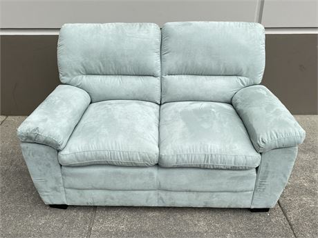 PEYTON MICROSUEDE COUCH “BLUE MIST” (32”x60”x38”, Great condition)