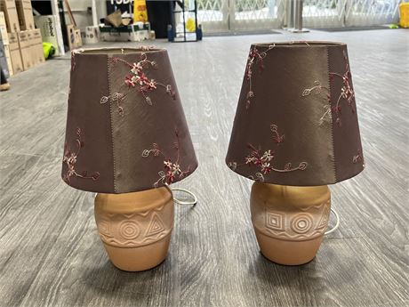 PAIR OF POTTERY BEDROOM LAMPS (13” tall)