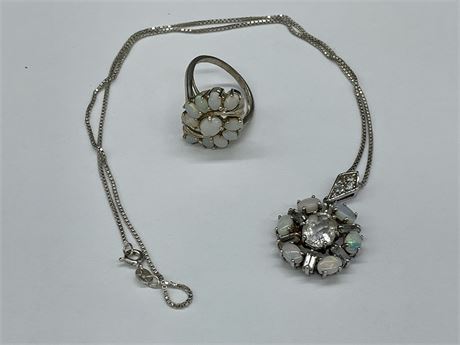 STERLING NECKLACE & STERLING RING - SIZE 9
