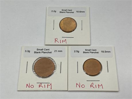 (3) ONE CENT BLANK PLANCHETS / RED, UNCIRCULATED