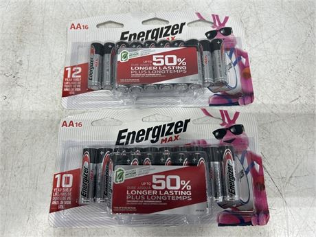 2 NEW ENERGIZER AA BATTERY 16 PACKS