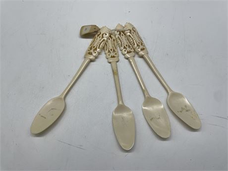 4 CHINESE HAND CARVED SPOONS