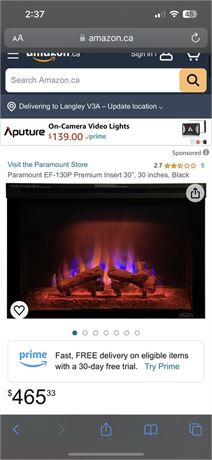 (NEW) 30” LED FIREPLACE INSERT EF-130P RETAIL $400+