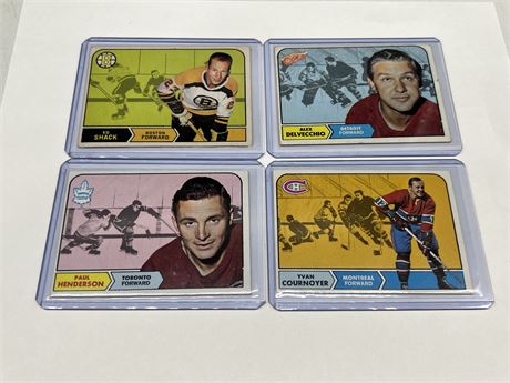 (4) 1968 NHL CARDS - 1 HAS MARKINGS ON BACK