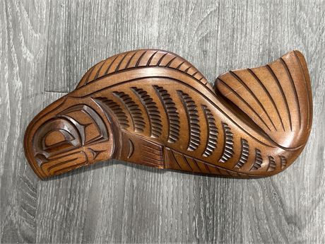 INDIGENOUS “SALMON” CARVING SIGNED MARVIN ASHLEY 1985 (12” long)