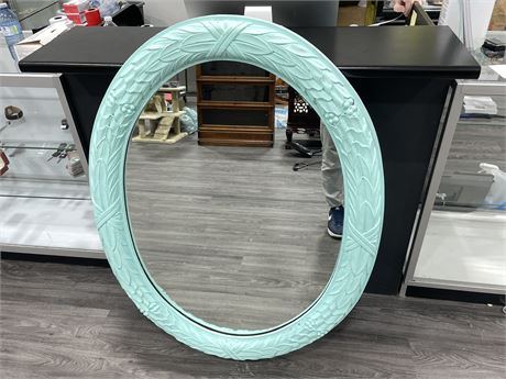 BEAUTIFUL TIFFANY BLUE PAINTED OVAL MIRROR 4FT x32”