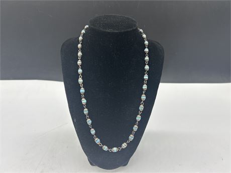 MARKED STERLING NECKLACE W/BLUE STONES