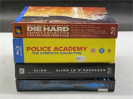 4 BLU-RAY MOVIES/MOVIE COLLECTIONS - DIE HARD, POLICE ACADEMY ETC.