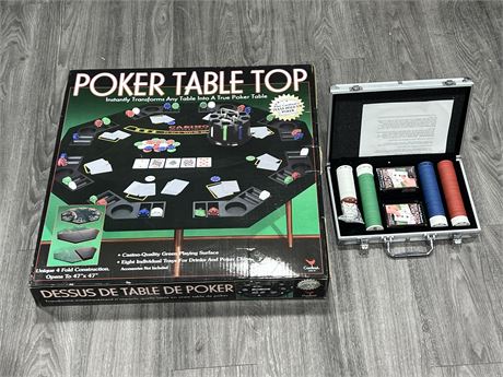 POKER TABLE TOP W/CHIPS & CARDS