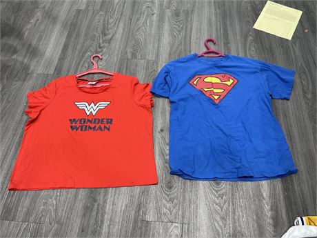 SUPERMAN & WONDER WOMAN T-SHIRTS SIZE LARGE