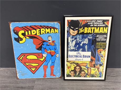 SUPERMAN TIN SIGN & BATMAN POSTER (Both reproduction)