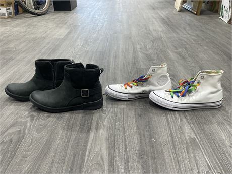 WOMANS CONVERSE PRIDE HIGHTOPS & UGG WOMANS WINTER ANKLE BOOTS BOTH SIZE 8.5