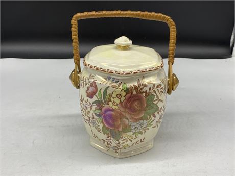 NICE MAILING 1930s ROSALIND BISCUIT BARREL (6.5” tall)