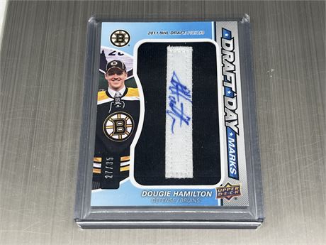 2013 DOUGIE HAMILTON AUTOGRAPHED JERSEY DRAFT DAY CARD