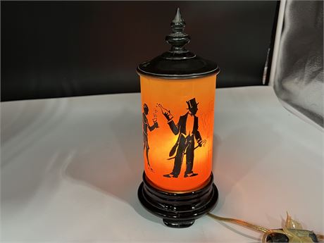 1920s STYLE PRINTED TABLE TOP GLASS ACCENT LIGHT - WORKS (10.5”)